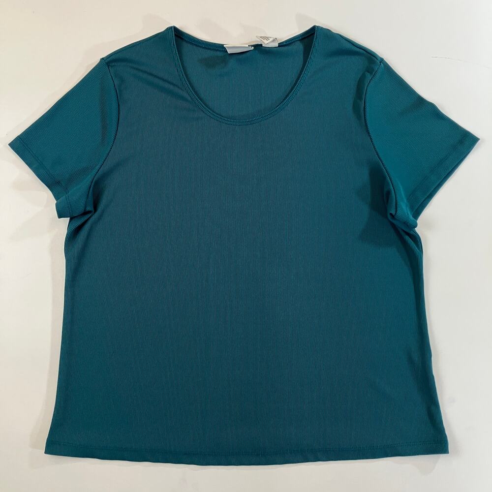 Covington Women's Teal Ribbed Stretch Scoop Neck Short Sleeve Top 16-18W